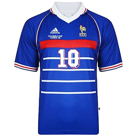 Zidane #10 1998 Home France World Cup Winners vintage short slave football jersey